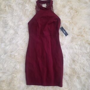 Lulu's Wine Red Burgundy Size Small Lace Halter Midi Dress NWT